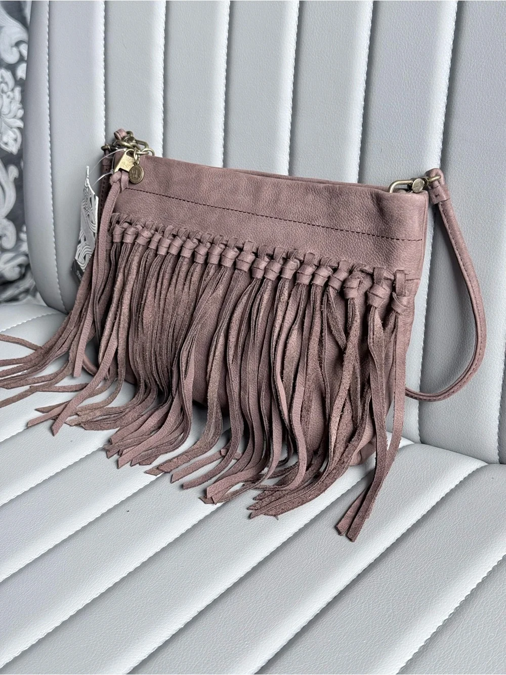The Sak Leather Crossbody Bag with Fringe in Chocolate Brown
